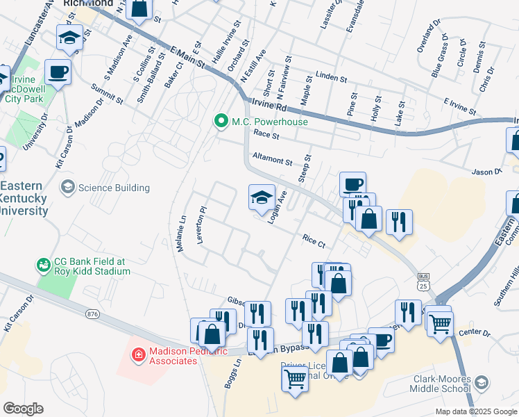 map of restaurants, bars, coffee shops, grocery stores, and more near 300 Bond Street in Richmond