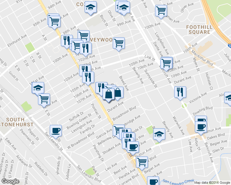 map of restaurants, bars, coffee shops, grocery stores, and more near 1579 Chandler Street in Oakland