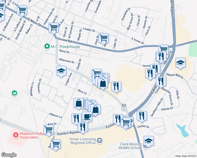 map of restaurants, bars, coffee shops, grocery stores, and more near 10 Powell Drive in Richmond