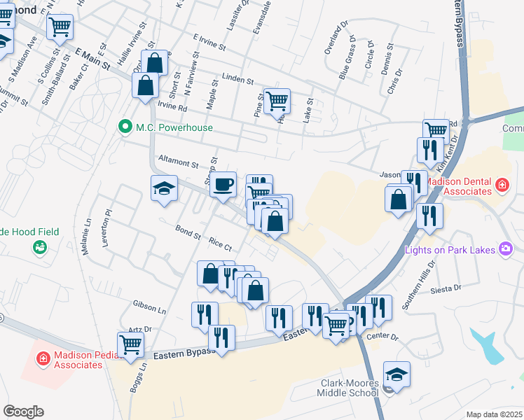 map of restaurants, bars, coffee shops, grocery stores, and more near 10 Powell Drive in Richmond