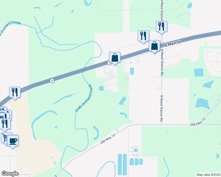 map of restaurants, bars, coffee shops, grocery stores, and more near 1101 Harmony Lane in Carbondale