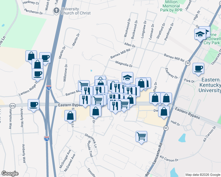 map of restaurants, bars, coffee shops, grocery stores, and more near 204 Saint George Street in Richmond