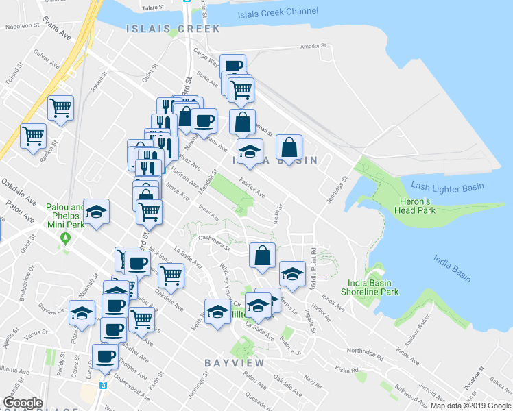 map of restaurants, bars, coffee shops, grocery stores, and more near 51 Bowman Court in San Francisco