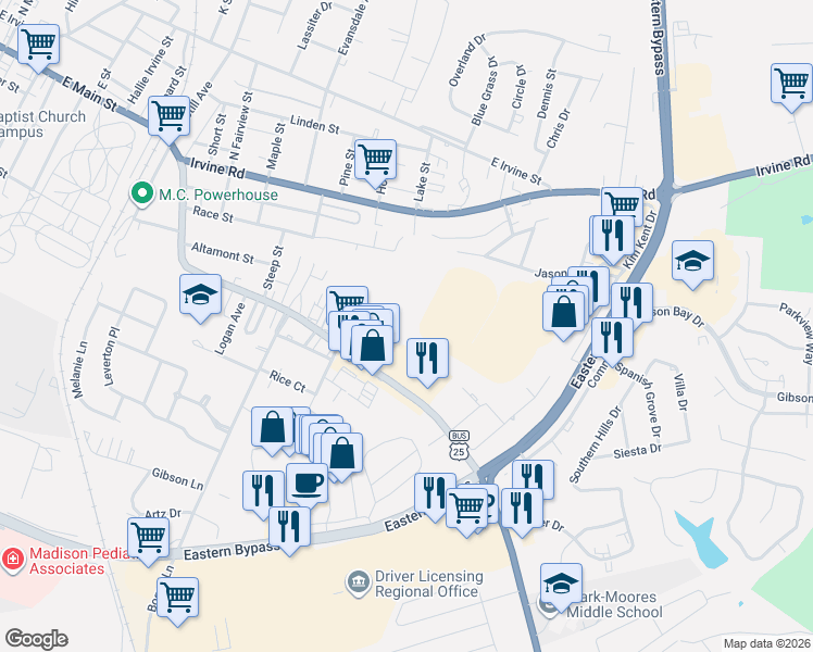 map of restaurants, bars, coffee shops, grocery stores, and more near Richmond East in Richmond