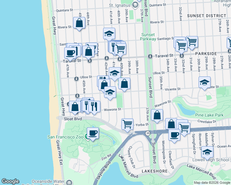 map of restaurants, bars, coffee shops, grocery stores, and more near in San Francisco