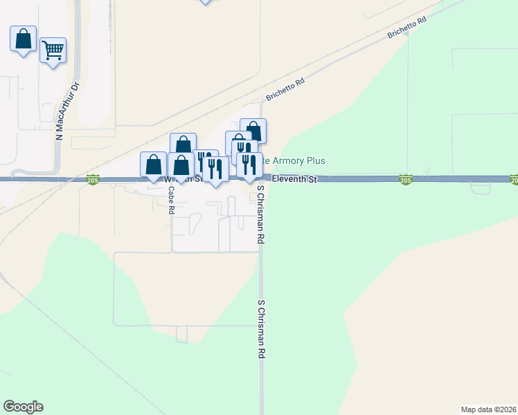 map of restaurants, bars, coffee shops, grocery stores, and more near 24195 South Chrisman Road in Tracy