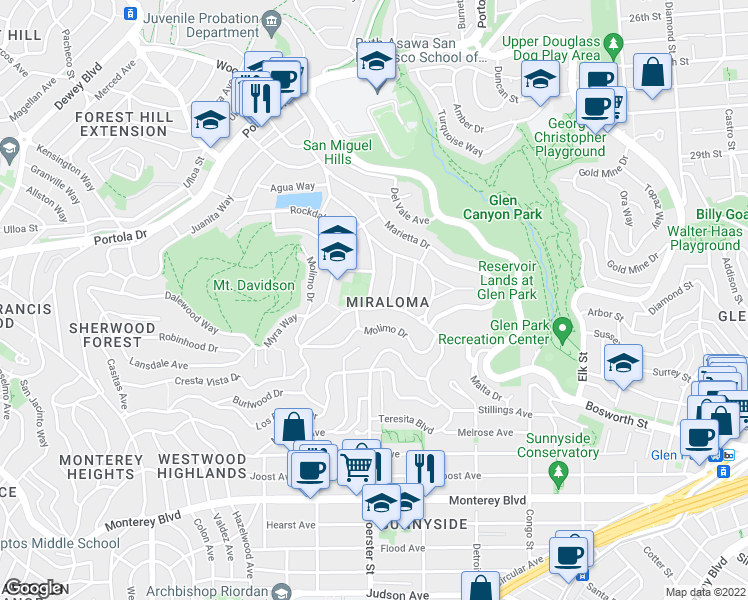 map of restaurants, bars, coffee shops, grocery stores, and more near in San Francisco