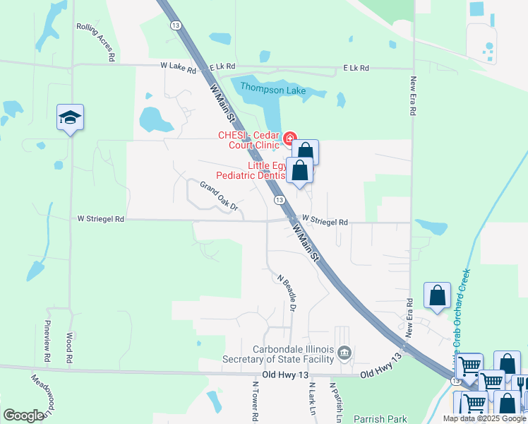 map of restaurants, bars, coffee shops, grocery stores, and more near 1115 Black Diamond Drive in Carbondale