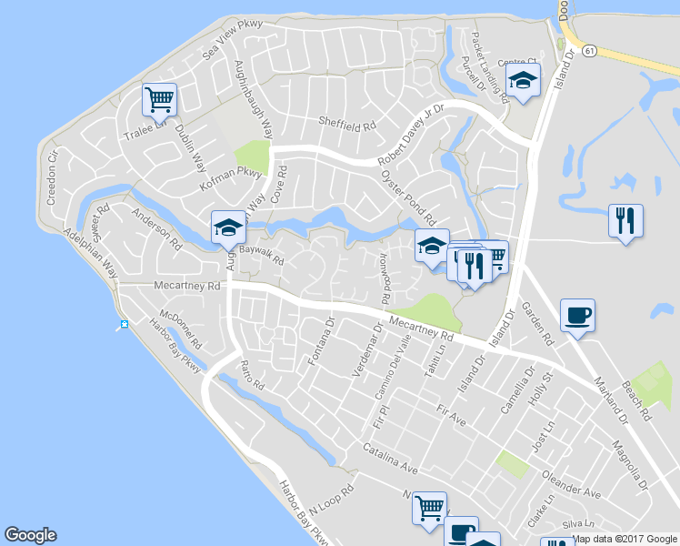 map of restaurants, bars, coffee shops, grocery stores, and more near 402 Baywood Road in Alameda