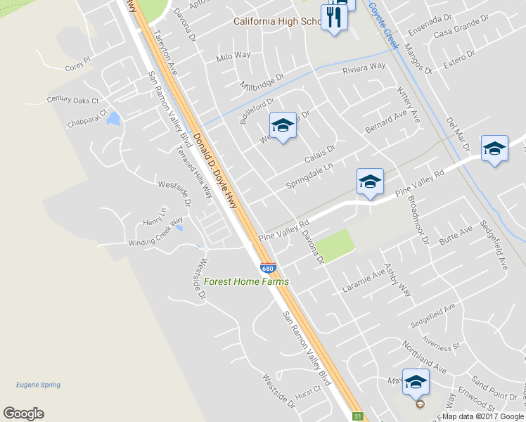map of restaurants, bars, coffee shops, grocery stores, and more near 20 Marilyn Place in San Ramon