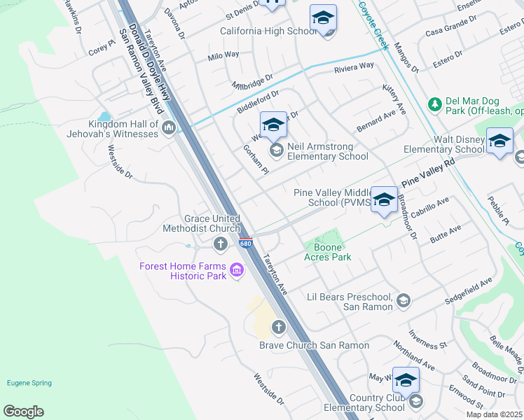 map of restaurants, bars, coffee shops, grocery stores, and more near 25 Marilyn Place in San Ramon