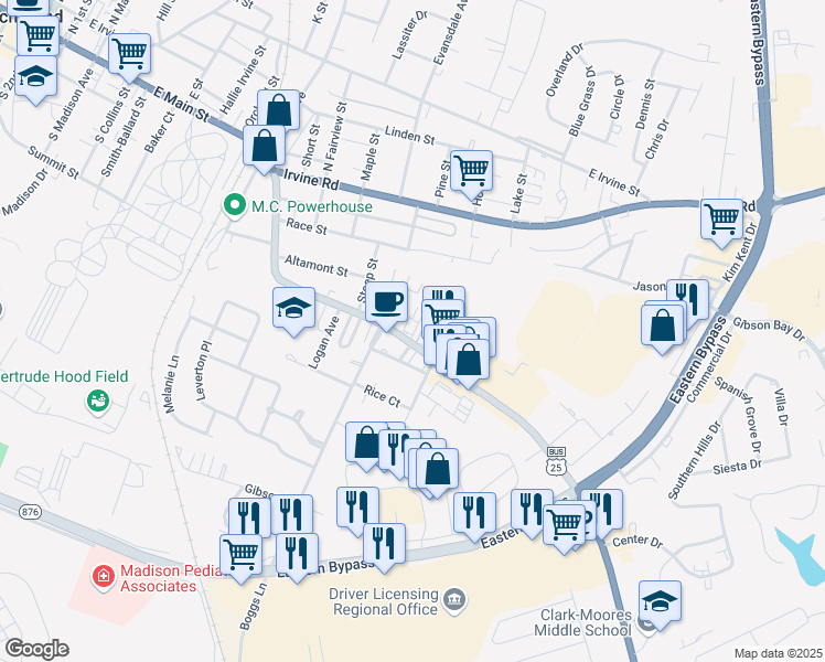 map of restaurants, bars, coffee shops, grocery stores, and more near 101 Cornelison Drive in Richmond