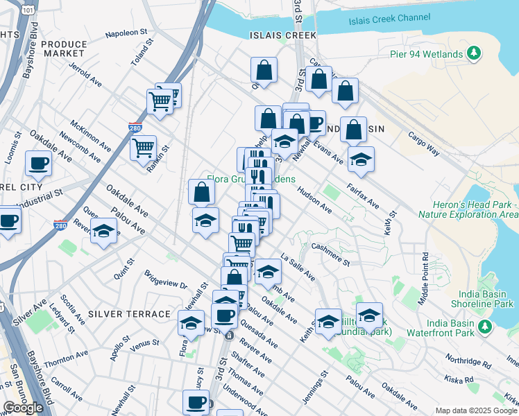 map of restaurants, bars, coffee shops, grocery stores, and more near in San Francisco