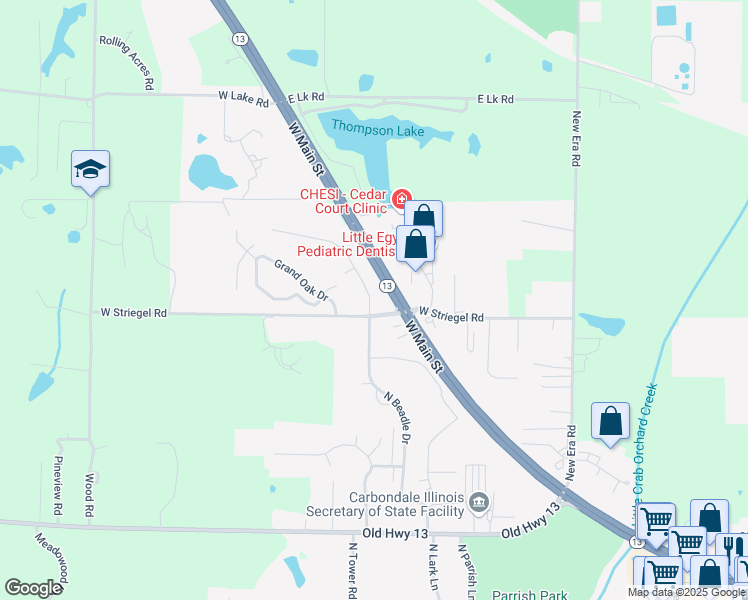 map of restaurants, bars, coffee shops, grocery stores, and more near 1115 Black Diamond Drive in Carbondale