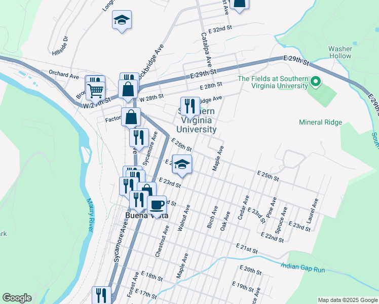 map of restaurants, bars, coffee shops, grocery stores, and more near 2475 Chestnut Avenue in Buena Vista