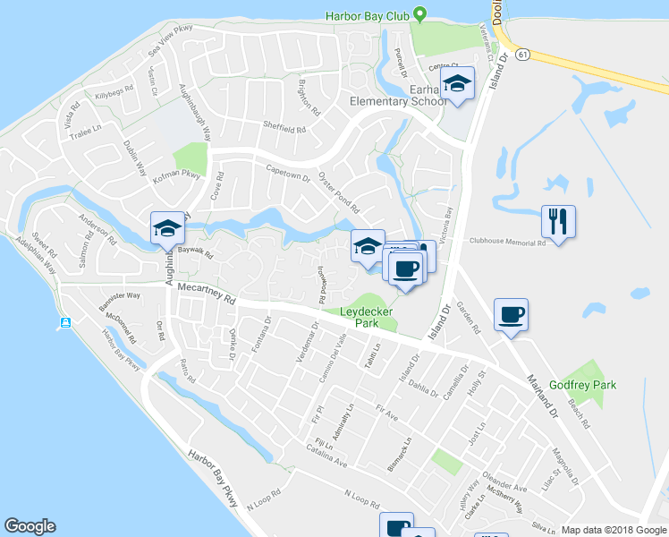 map of restaurants, bars, coffee shops, grocery stores, and more near 613 Ironwood Road in Alameda