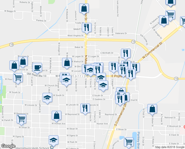 map of restaurants, bars, coffee shops, grocery stores, and more near 2 North Vine Street in Harrisburg