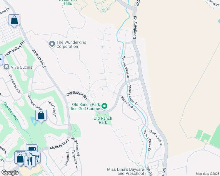 map of restaurants, bars, coffee shops, grocery stores, and more near 400 Merriwood Place in San Ramon
