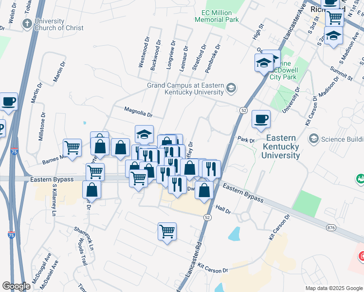 map of restaurants, bars, coffee shops, grocery stores, and more near 535 Mahaffey Drive in Richmond