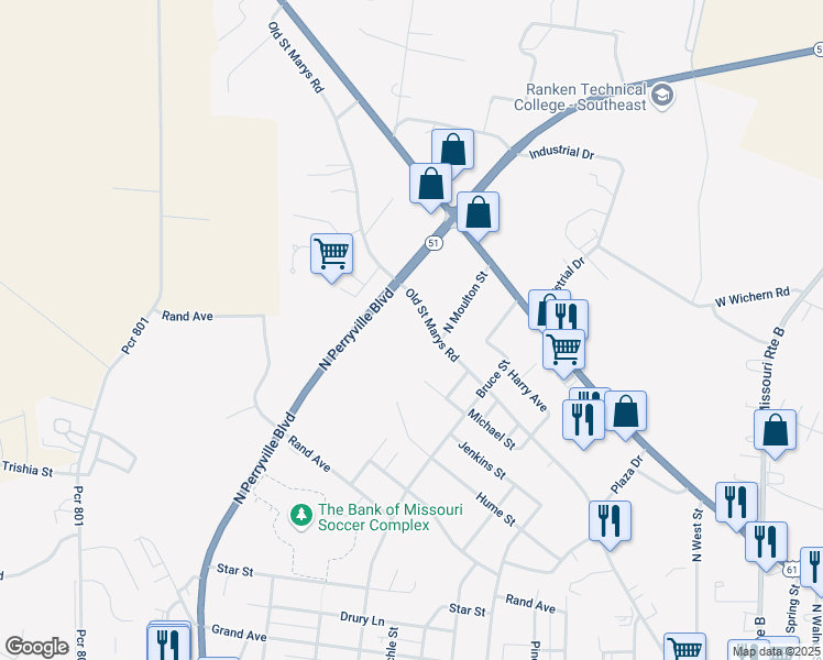map of restaurants, bars, coffee shops, grocery stores, and more near 1306 Old Saint Marys Road in Perryville