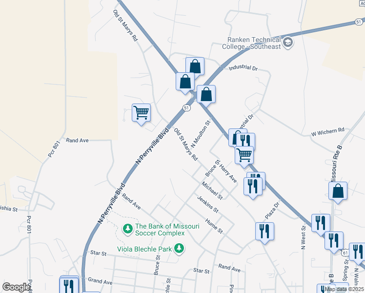 map of restaurants, bars, coffee shops, grocery stores, and more near 1306 Old Saint Marys Road in Perryville