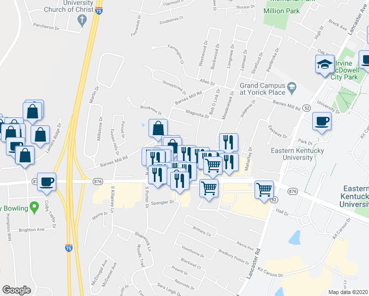 map of restaurants, bars, coffee shops, grocery stores, and more near 213 Saint George Street in Richmond