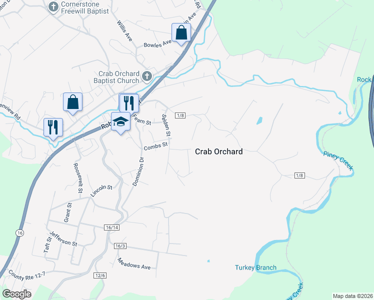 map of restaurants, bars, coffee shops, grocery stores, and more near 112 Norris Ave in Crab Orchard