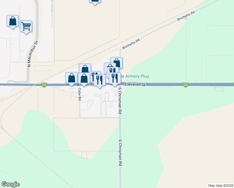 map of restaurants, bars, coffee shops, grocery stores, and more near 24195 S Chrisman Rd in Tracy