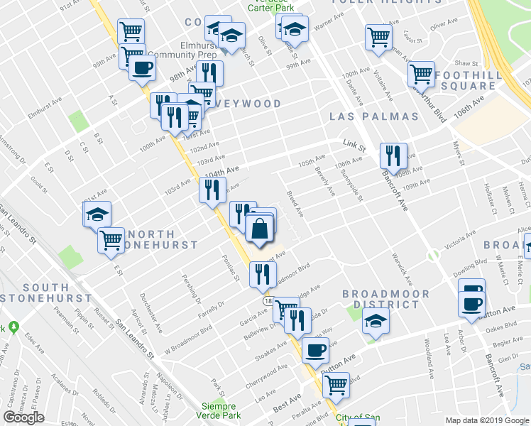 map of restaurants, bars, coffee shops, grocery stores, and more near 1579 Chandler Street in Oakland