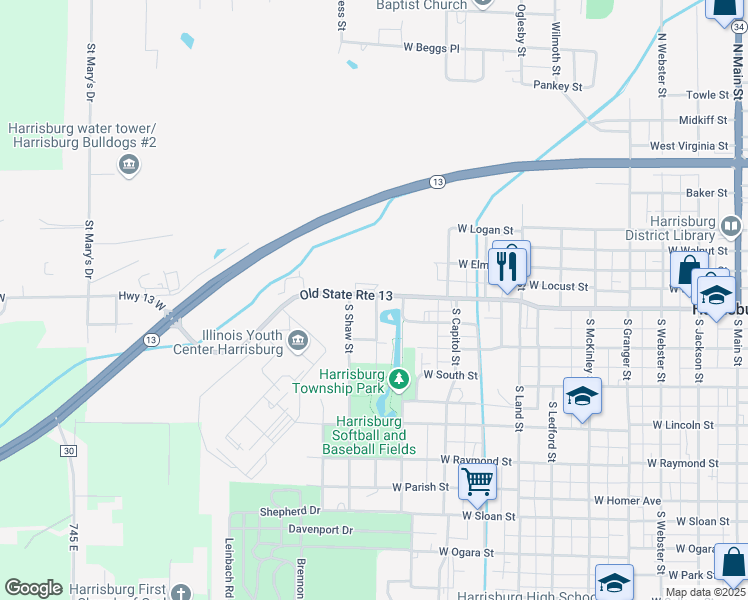 map of restaurants, bars, coffee shops, grocery stores, and more near 2-98 South Herbert Street in Harrisburg