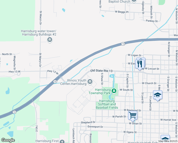 map of restaurants, bars, coffee shops, grocery stores, and more near 1201 West Poplar Street in Harrisburg