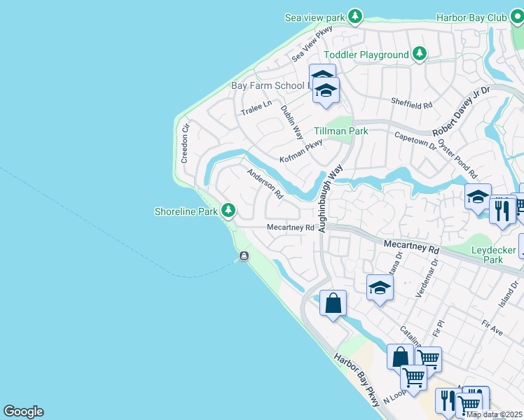 map of restaurants, bars, coffee shops, grocery stores, and more near 21 Ross Road in Alameda