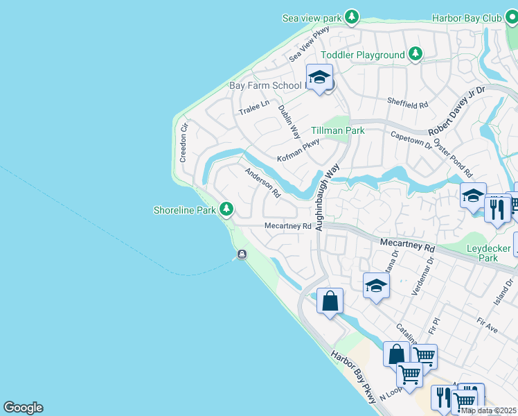 map of restaurants, bars, coffee shops, grocery stores, and more near 21 Ross Road in Alameda
