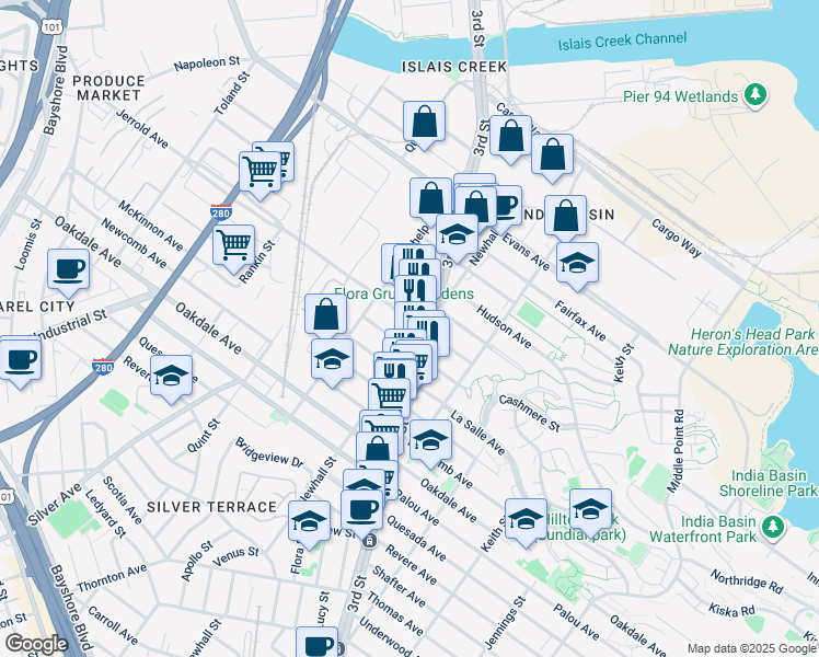 map of restaurants, bars, coffee shops, grocery stores, and more near in San Francisco