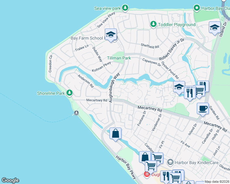 map of restaurants, bars, coffee shops, grocery stores, and more near 127 Keil Bay in Alameda