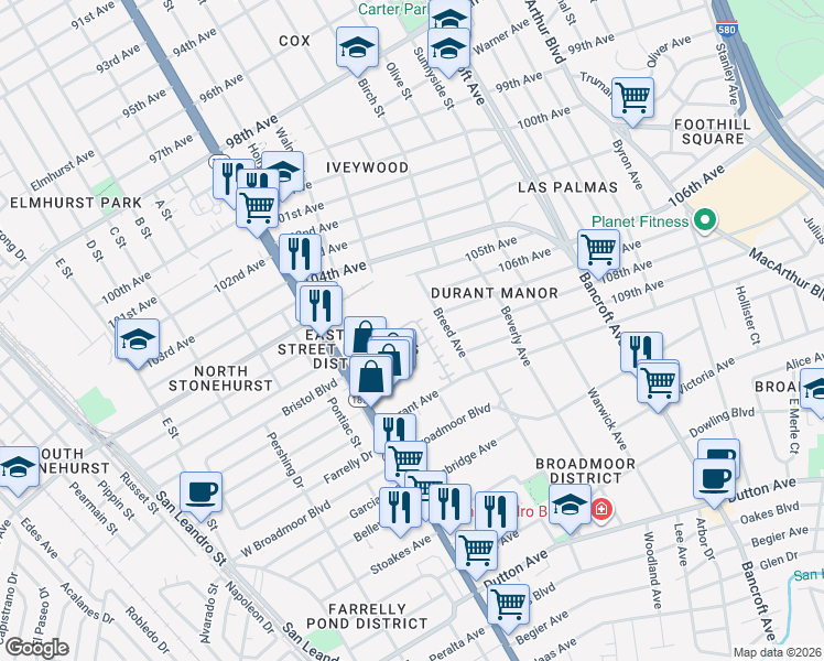 map of restaurants, bars, coffee shops, grocery stores, and more near 1622 Tucker Street in Oakland