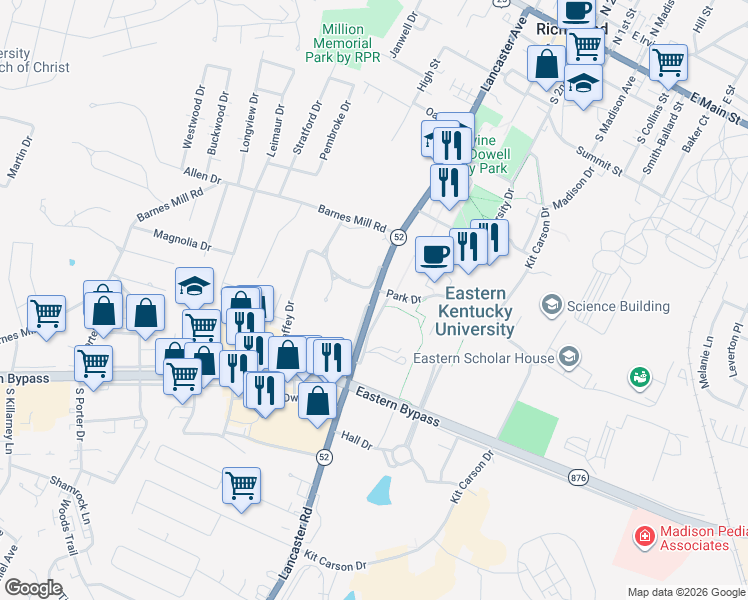 map of restaurants, bars, coffee shops, grocery stores, and more near 753 Lancaster Avenue in Richmond