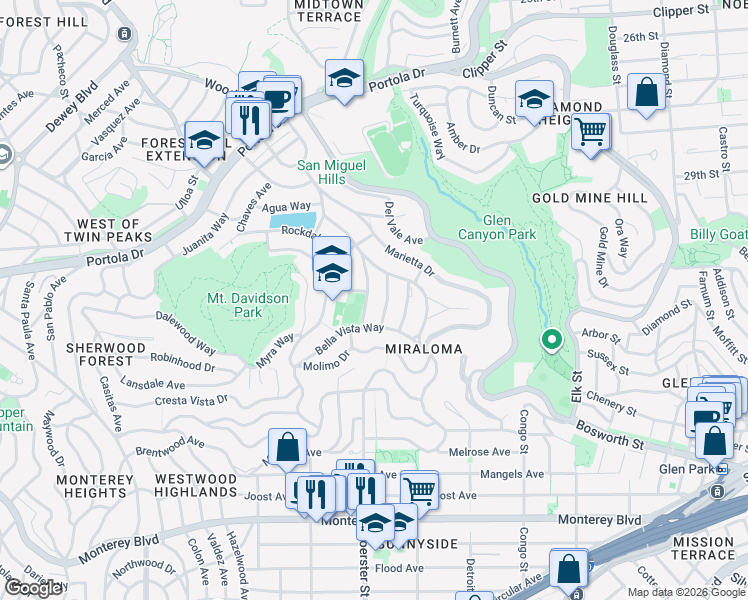 map of restaurants, bars, coffee shops, grocery stores, and more near in San Francisco