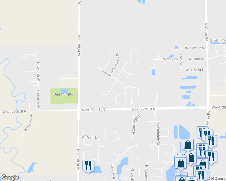 map of restaurants, bars, coffee shops, grocery stores, and more near 3130 North Landon Circle in Wichita