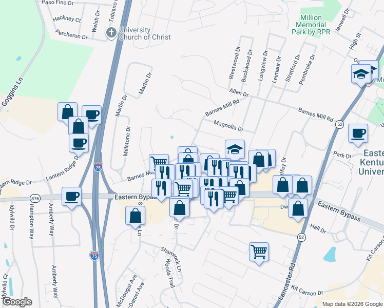 map of restaurants, bars, coffee shops, grocery stores, and more near 240 Saint George Street in Richmond