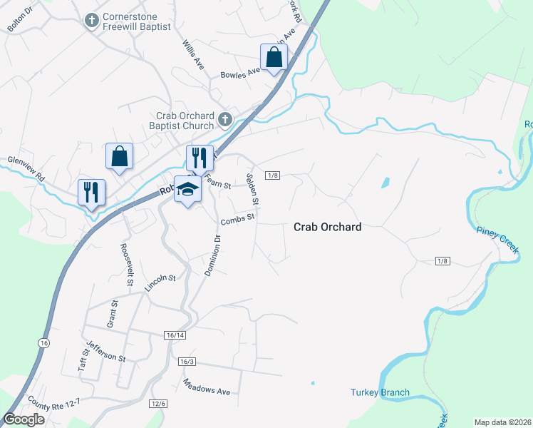 map of restaurants, bars, coffee shops, grocery stores, and more near 100-112 Norris Ave in Crab Orchard