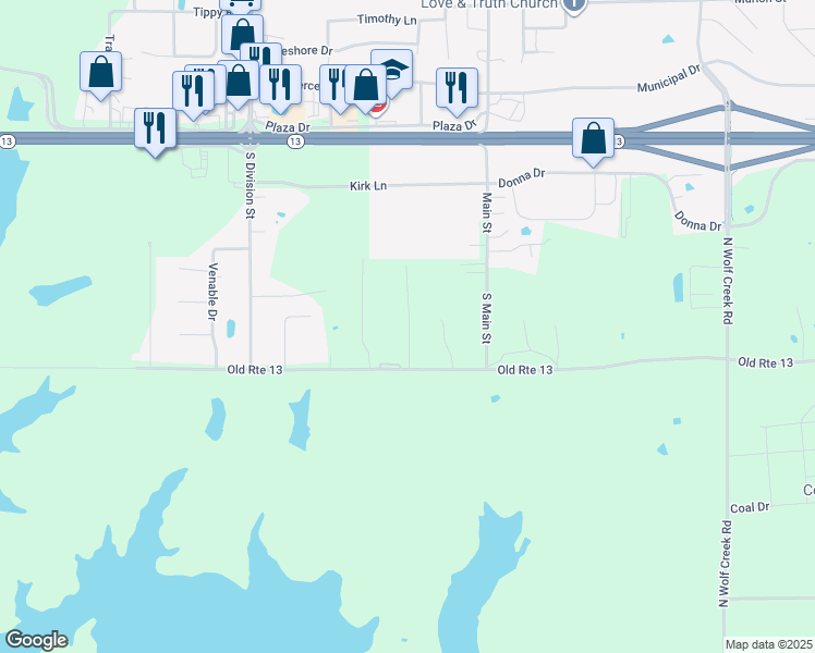 map of restaurants, bars, coffee shops, grocery stores, and more near Shady Dr in Carterville