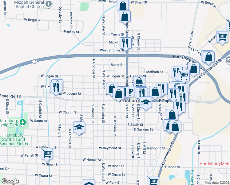 map of restaurants, bars, coffee shops, grocery stores, and more near 201-299 N Jackson St in Harrisburg