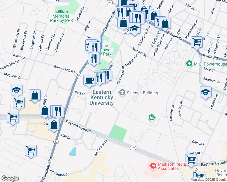 map of restaurants, bars, coffee shops, grocery stores, and more near 4358 Kit Carson Drive in Richmond