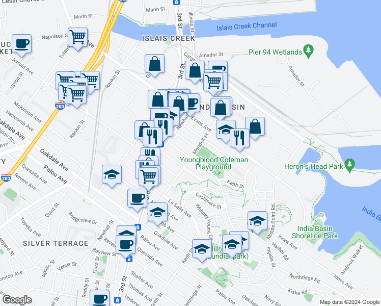 map of restaurants, bars, coffee shops, grocery stores, and more near in San Francisco