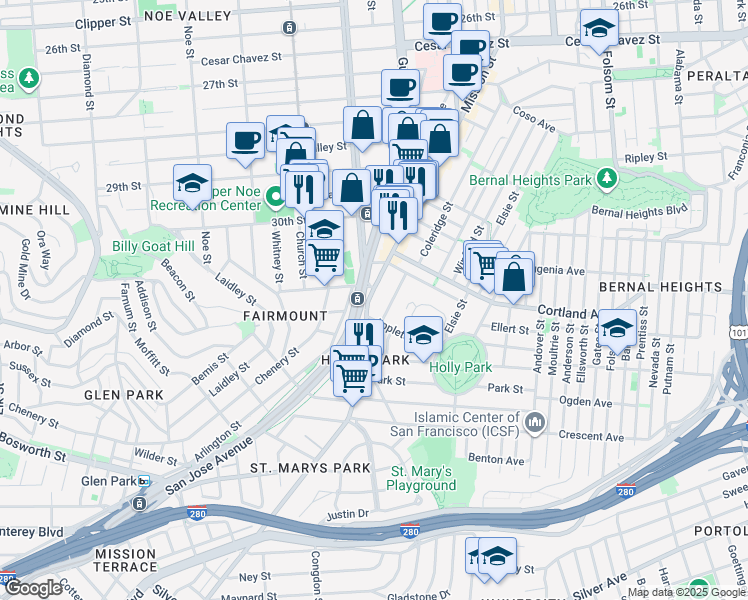 map of restaurants, bars, coffee shops, grocery stores, and more near in San Francisco