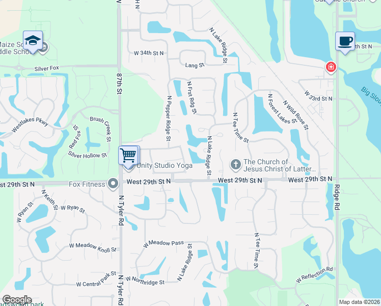 map of restaurants, bars, coffee shops, grocery stores, and more near 3110 N Pepper Ridge Ct in Wichita
