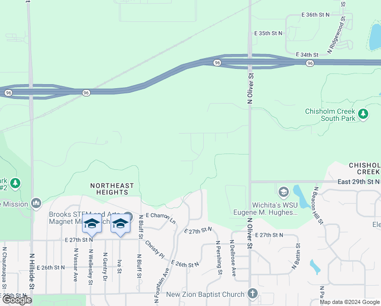 map of restaurants, bars, coffee shops, grocery stores, and more near 3107 Applewood Street in Wichita