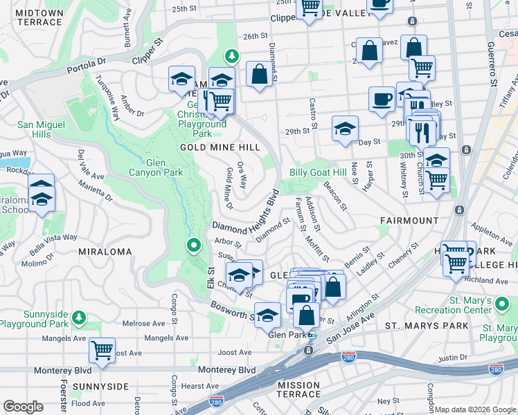 map of restaurants, bars, coffee shops, grocery stores, and more near in San Francisco