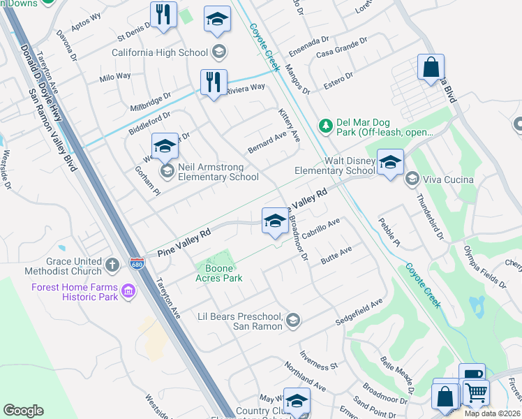 map of restaurants, bars, coffee shops, grocery stores, and more near 231 Ramon Place in San Ramon